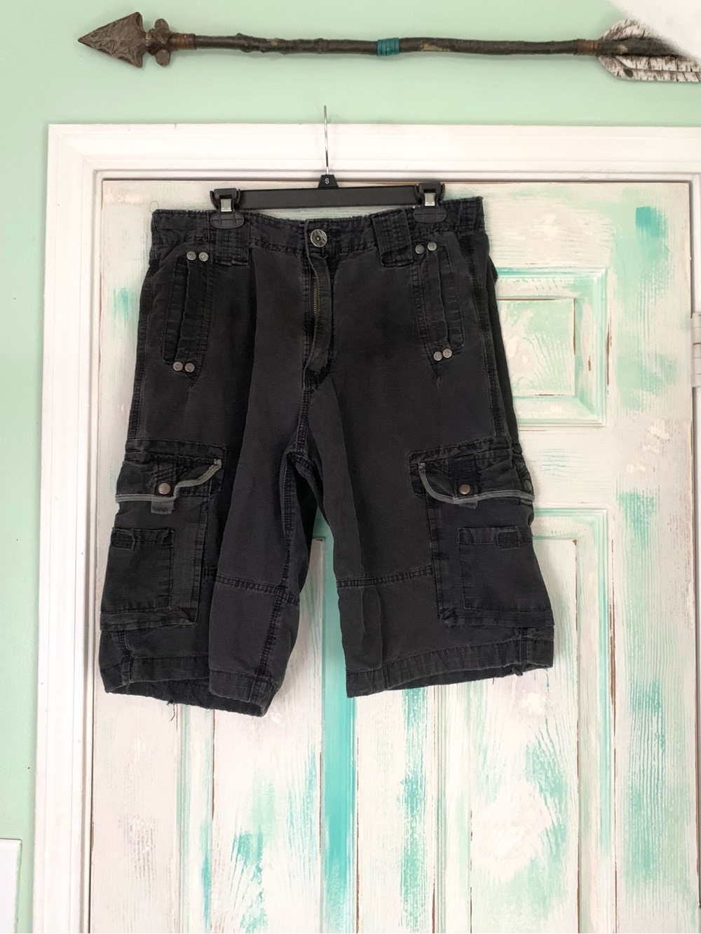Y2K Men’s Blue Gear Black Utility Cargo Shorts Size 34